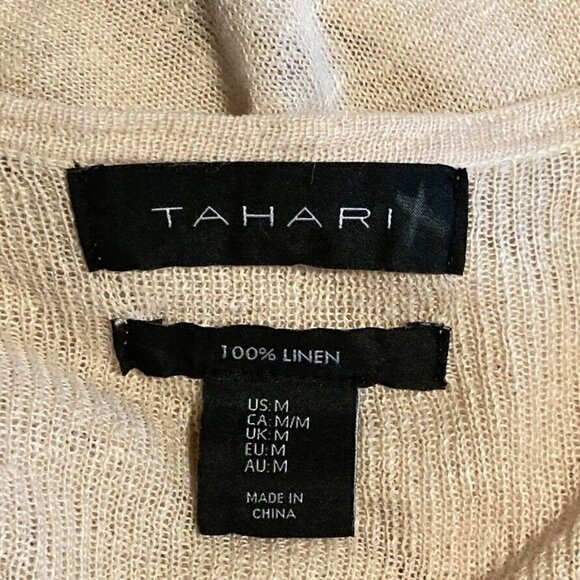 Tahari 100% Linen Long Sleeve Open Front Cardigan Oatmeal Size Med - Picture 5 of 6